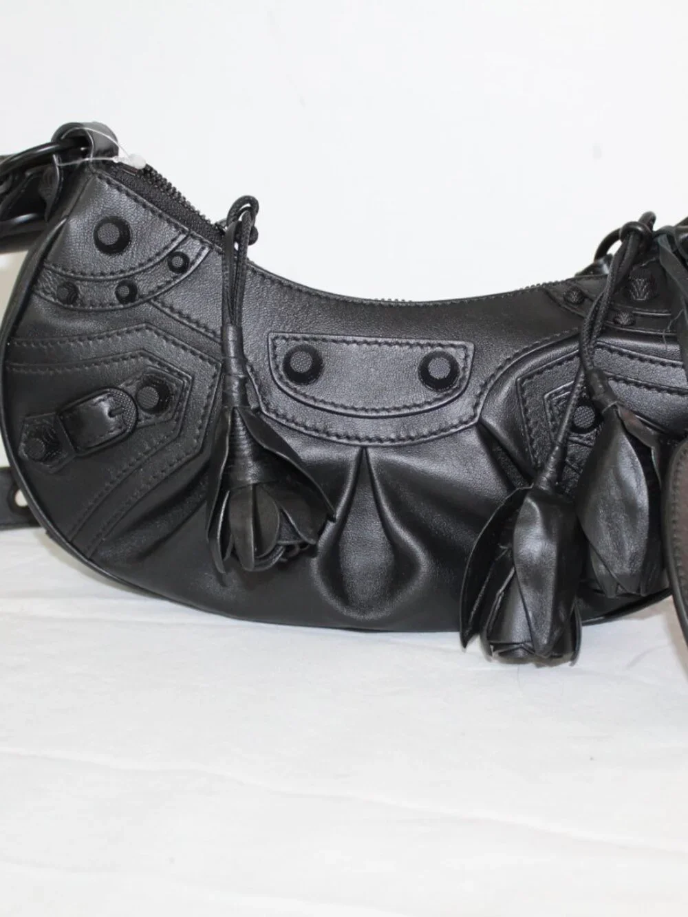 NEW Balenciaga Black Leather Le Cagole Rose Shoulder Bag Crossbody with Mirror